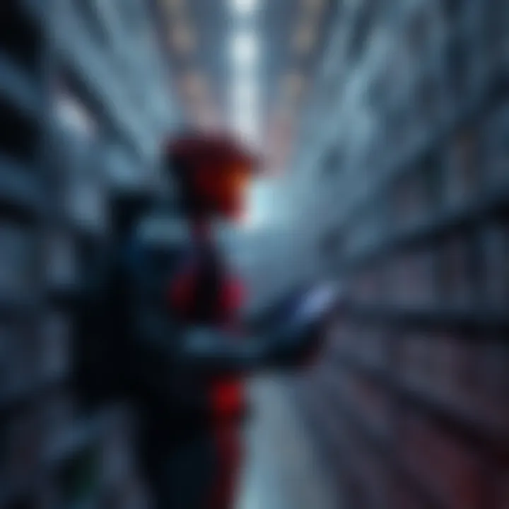 A gamer browsing through the HALO Library, surrounded by shelves of games and resources.