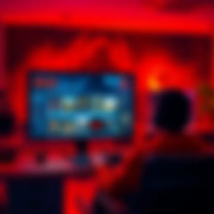 A gamer sits at a computer, searching for horror game suggestions after finishing the Outlast series. The screen shows various horror game covers and forums discussing recommendations.