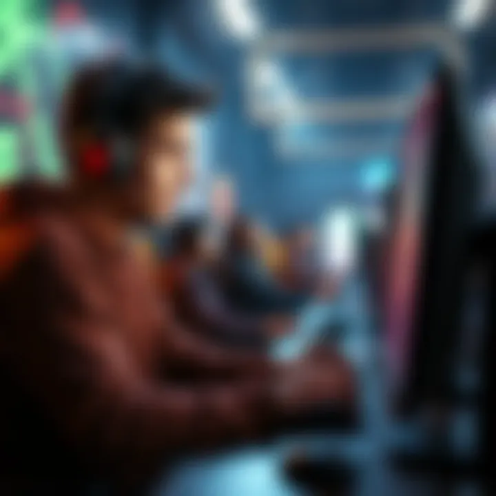 A frustrated gamer at a computer, expressing the difficulty of finding English-speaking teammates in a global game.