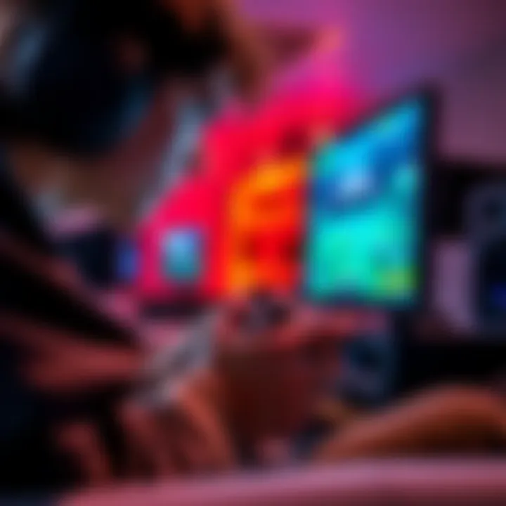 A gamer focused on their console, practicing the slingshot rez technique with intense concentration, hands on the controller, and a screen displaying gameplay