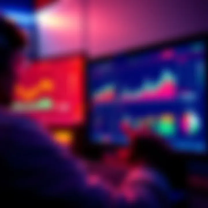 A person analyzing gaming performance statistics on a screen, showing graphs and numbers that reflect skill levels.