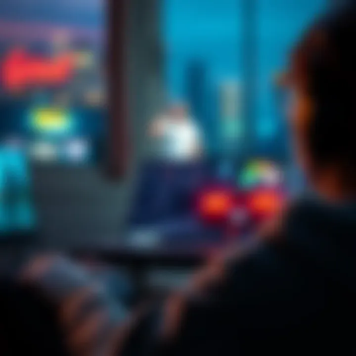 A gamer focused on the screen while playing Grand Theft Auto V on a laptop with an integrated graphics card