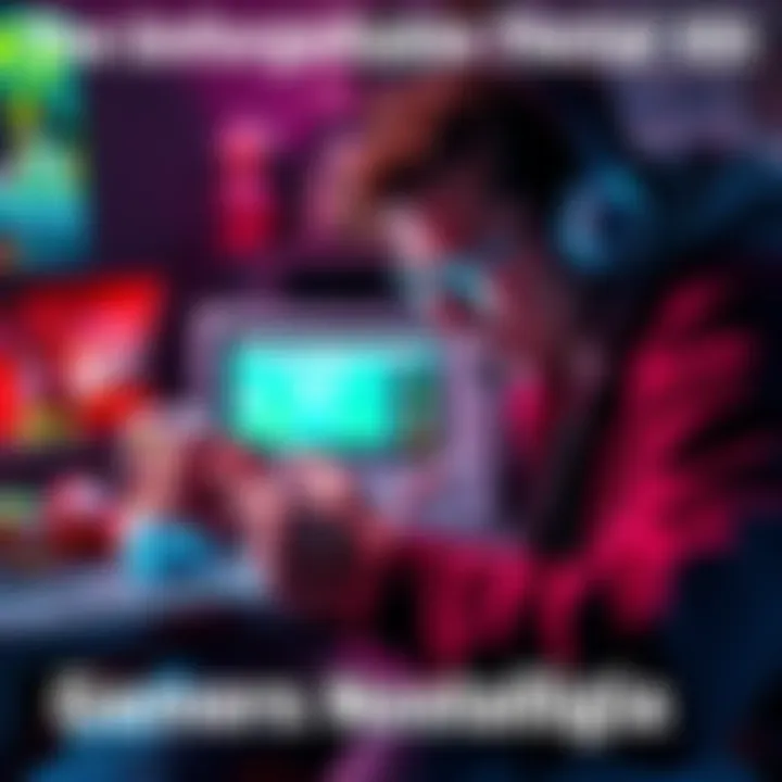 A gamer intensely focused on a classic gaming console, reliving nostalgic moments with the game XD, surrounded by snacks and gaming gear.