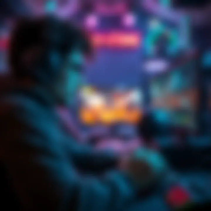 A gamer focused on the screen, strategizing for an epic boss fight, with gaming equipment around them.