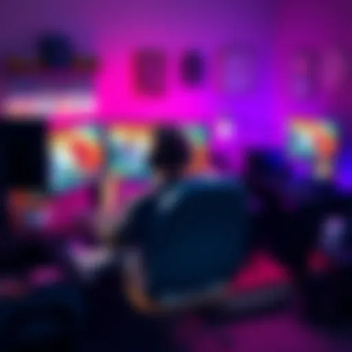 A gamer sitting in front of a computer screen with excitement, surrounded by snacks and gaming gear, ready to play MH Wilds.