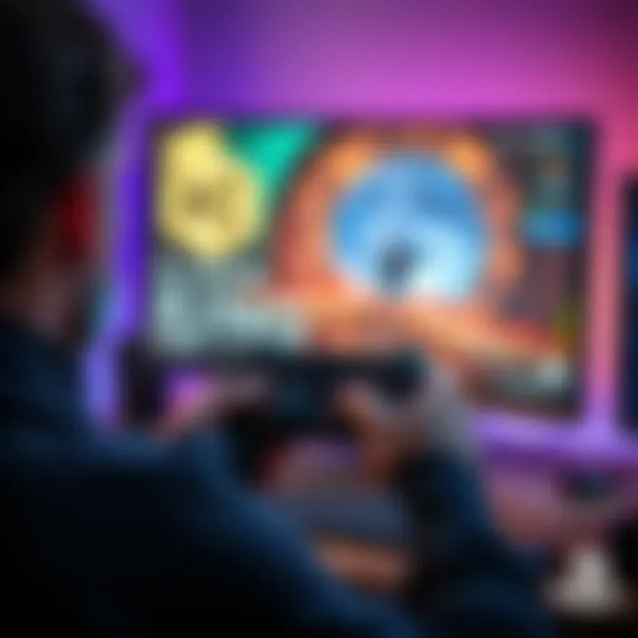 A frustrated gamer holding a PlayStation 4 controller, looking at a computer screen displaying Elden Ring, showing a lack of controller support