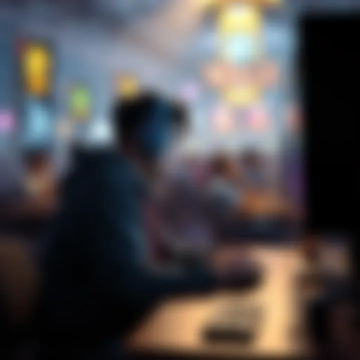 Gamer Waiting in Long Queue on PC A frustrated gamer sitting at a computer, staring at a long queue screen in a competitive game, highlighting long wait times on West servers.