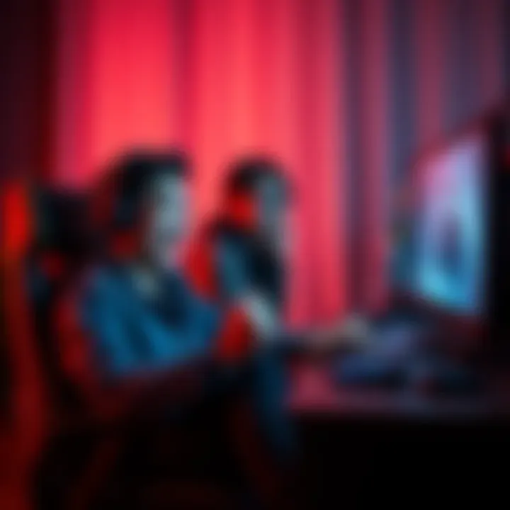 A gamer sits at their computer, visibly excited about playing Dota again, while their spouse looks on with a surprised expression.