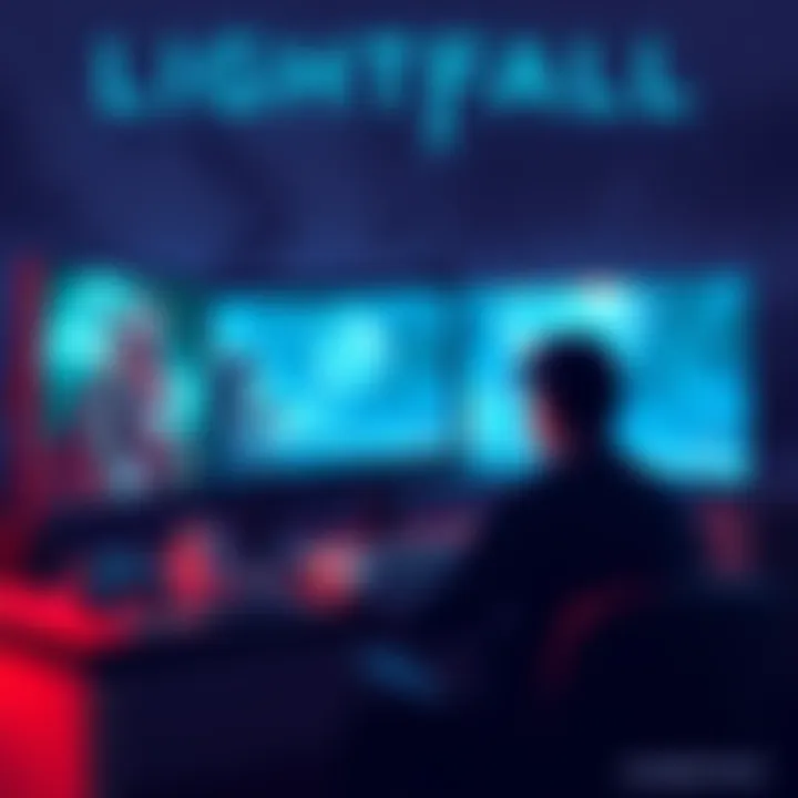 A gamer sits in front of a computer playing Lightfall, deep in thought, with characters from the game visible on screen, showcasing action and interaction.