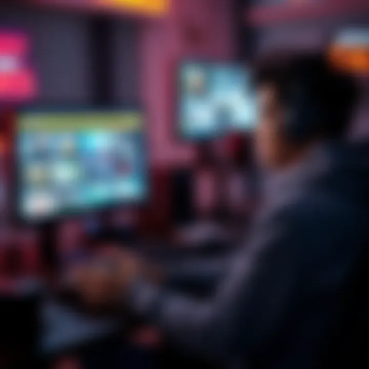 A gamer sits in front of a computer, looking thoughtful while scrolling through game recommendations on a forum.