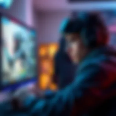 A gamer focused on their screen, choosing a killer character and map for gameplay