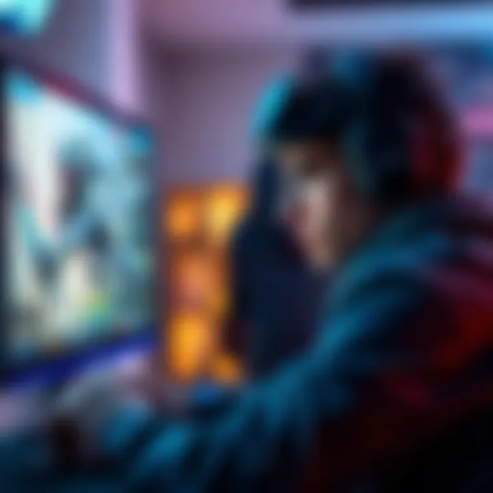 A gamer focused on their screen, choosing a killer character and map for gameplay