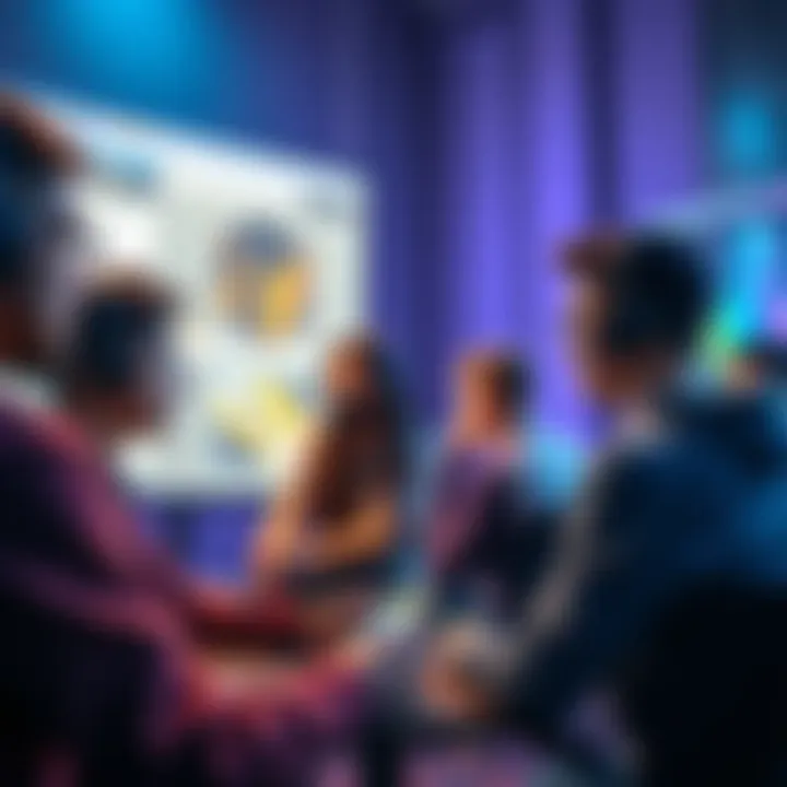 A group of gamers discussing strategies in front of a screen, showing mixed reactions