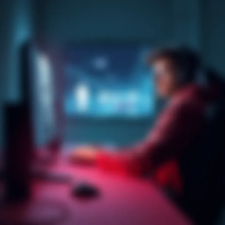 A gamer sits at a computer, looking frustrated while playing a multiplayer game, with visuals from Marathon displayed on the screen.