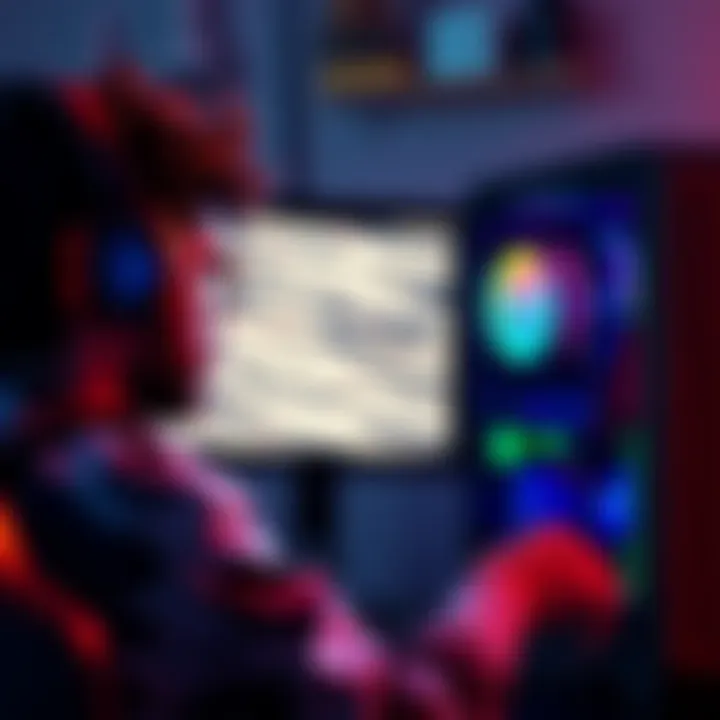 A gamer frustrated in front of a high-end PC while playing Overwatch 2, showing a stuttering screen