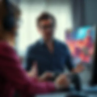 A gamer looks shocked as his wife walks into the room during an intense gameplay scene. The game screen shows dramatic action, emphasizing the surprise moment.