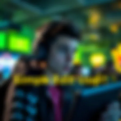 A gamer looking surprised while reading on a screen, with text showing 'simple edit user'. The setting is a competitive gaming room with focused players in the background.