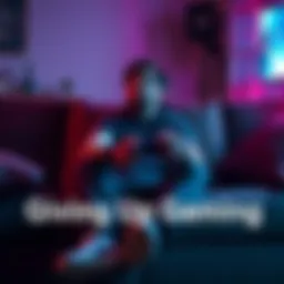 A gamer sits on a couch, looking contemplative with a gaming controller in hand, reflecting on their gaming journey after finishing a game.