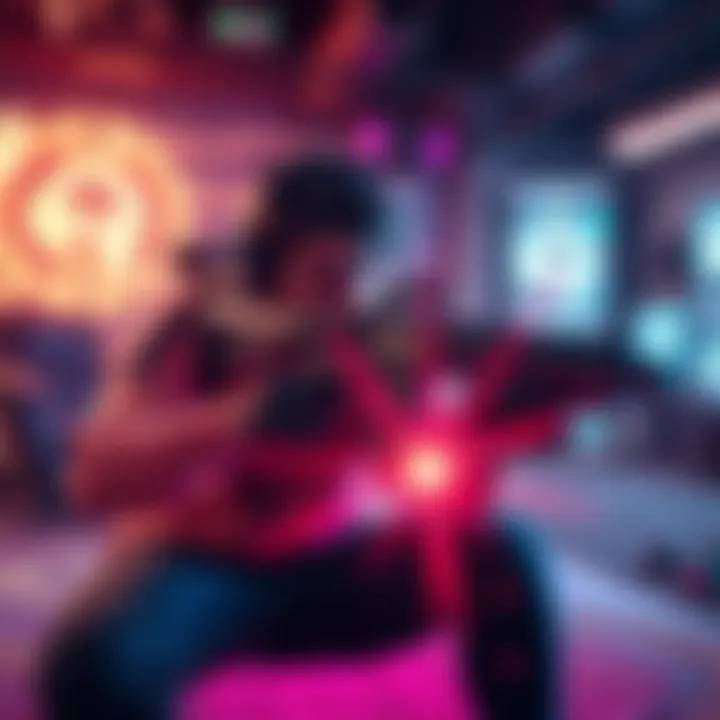 Gamer testing a powerful weapon A gamer in a virtual environment using a powerful weapon while engaging in intense gameplay