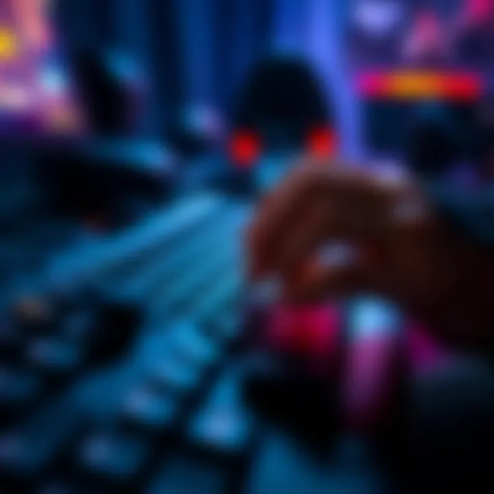 A gamer demonstrating thumb usage on Shift and Ctrl keys while playing a video game