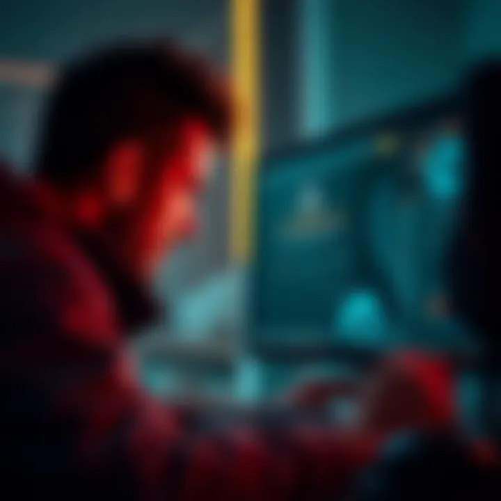 A gamer looking frustrated at their PC with AC Odyssey gameplay on screen, showing a crash message