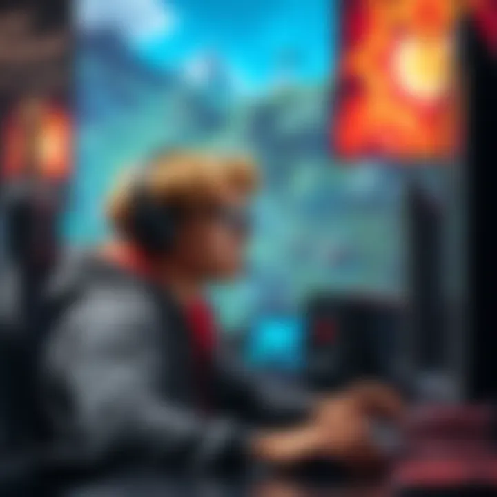 Gamer at a computer focused on Valorant A focused gamer is playing Valorant on a computer, looking at the new map with a concentrated expression. He shows signs of determination as he considers his next steps in pursuing a professional gami...