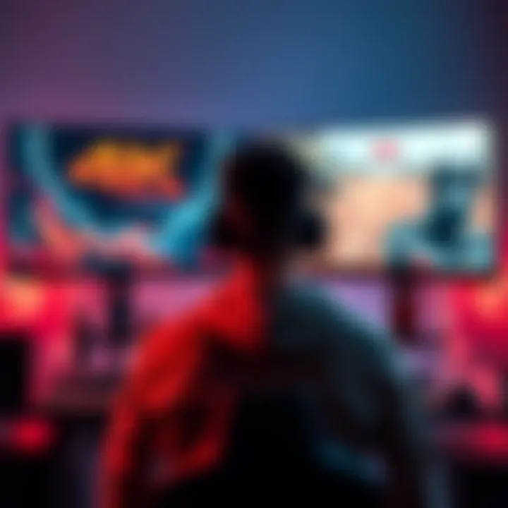 A gamer sits in front of a dual monitor setup, one displaying 4K visuals and the other showing 1440p graphics, contemplating their choice for optimal gaming experience.