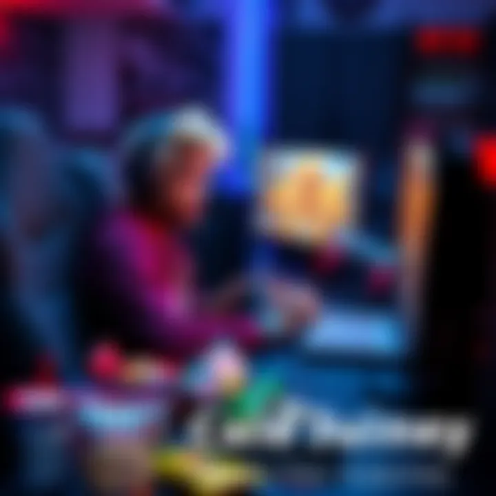 A gamer sitting in front of a computer screen, surrounded by snacks and game controllers, focused on completing achievements in a video game.