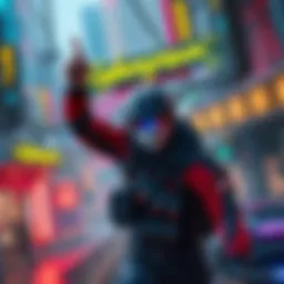 Gamer achieving a quest in Cyberpunk 2077 A gamer celebrating after completing a quest in a futuristic game setting