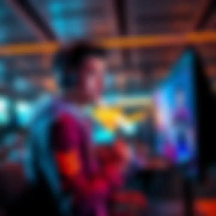 A gamer focused on a screen while adjusting FPS settings in a lobby, looking frustrated