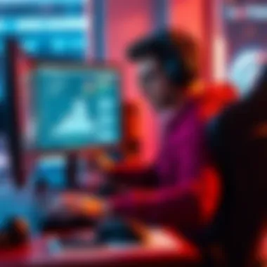 Gamer adjusting graphics settings A gamer sits at a desk, adjusting graphics settings on their computer, showcasing a preference for low graphics for better performance.
