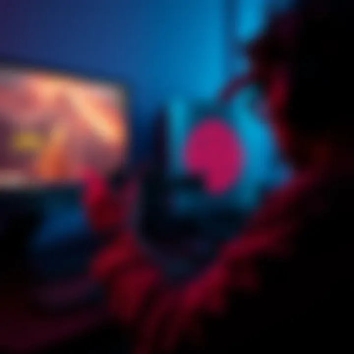 Gamer Adjusting Settings A gamer focused on adjusting settings on their computer while aiming at a target on the screen, showcasing efforts to improve aim consistency.