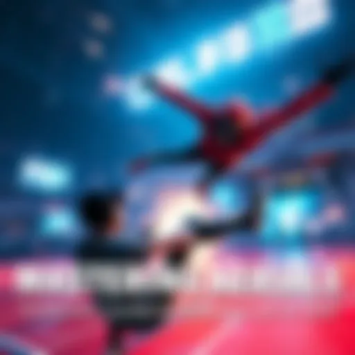 A gamer in a virtual arena demonstrating directional air roll techniques with their character soaring in the air