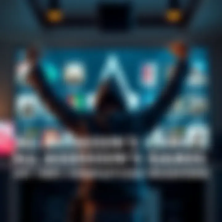 A gamer happily celebrating in front of a screen displaying all Assassin's Creed games completed, showcasing achievement and dedication.