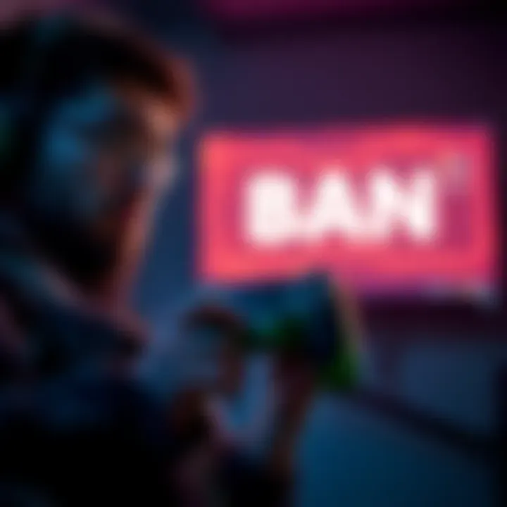 A frustrated gamer holding a game controller, looking at a screen displaying a ban message, symbolizing the consequences of a dupe exploit.