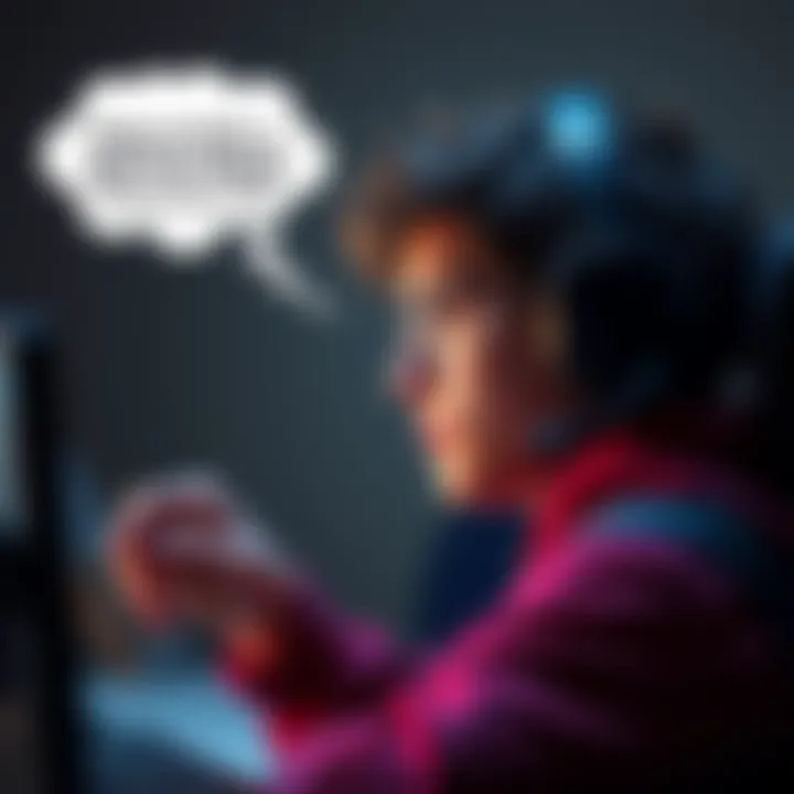 A gamer looks at their screen, contemplating spending $5 for a battle pass, with a thought bubble showing alternative ways to earn MBs without spending money.