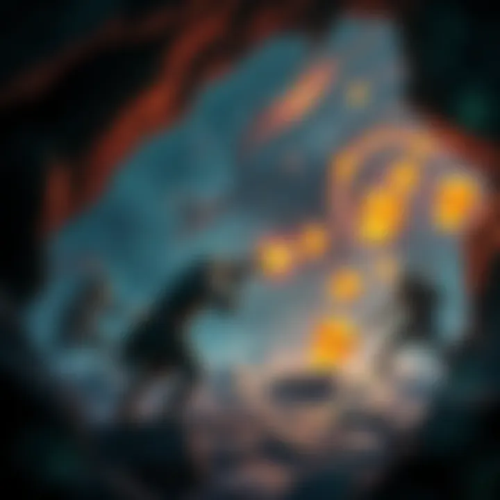 A gamer fighting fierce beast men in a dark crystal mine while collecting runes