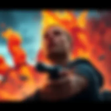 A player faces a large, fiery giant in an intense gaming moment, showing determination and frustration on their face