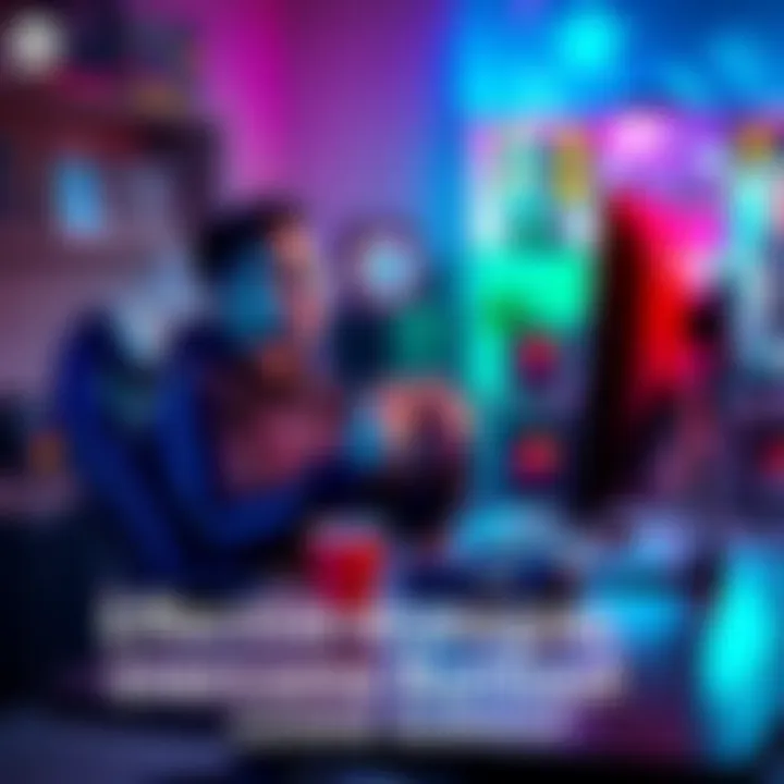 Gamer Taking a Break A gamer sitting in front of a computer, looking relaxed with a controller in hand, surrounded by gaming gear and snacks, reflecting on their gaming experience.