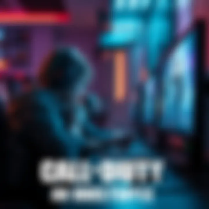 A gamer sitting in front of a screen, focused on playing Call of Duty, showing signs of challenge and determination