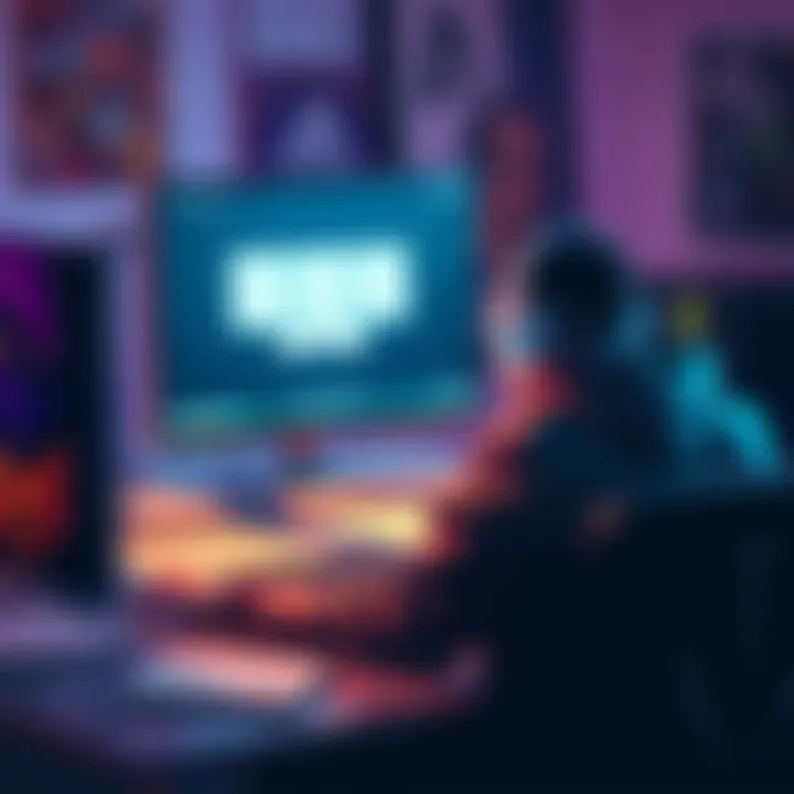 A gamer sitting at a desk, focused on a computer screen showing a CAPTCHA challenge while trying to redeem a GOG game code