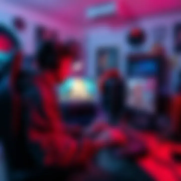 Gamer Capturing Gameplay A gamer sitting in front of a computer, intently playing a video game while recording footage for a mixtape. The screen shows vibrant game graphics and the room is filled with gaming gear.