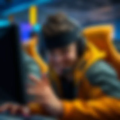 A gamer with a mischievous grin sabotaging teammates in a ranked match, creating tension among players.