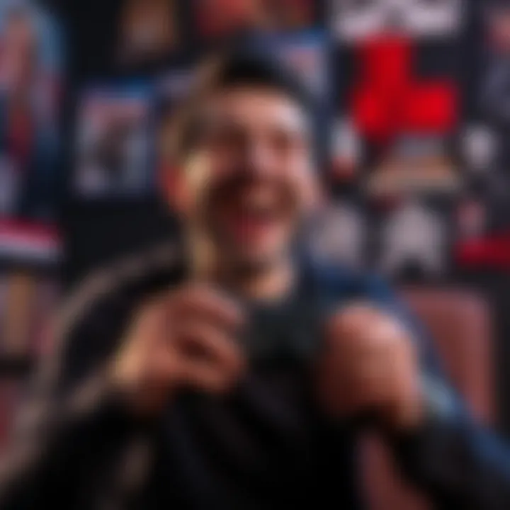 A passionate gamer smiles while holding a controller, celebrating 100% completion in The Evil Within, with game memorabilia in the background.