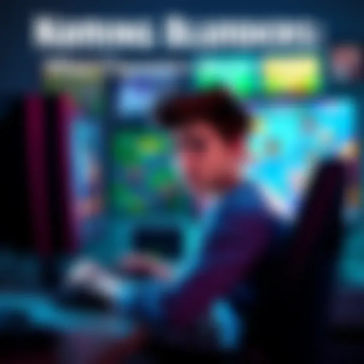 A gamer sitting at a computer, looking frustrated as they try to rename a game character, with colorful game graphics on the screen.