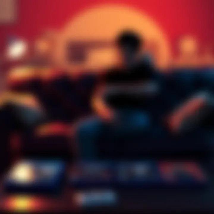 Gamer choosing between games A gamer sitting on a couch, contemplating playing Ghost of Tsushima or Red Dead Redemption 2, with game cases on a table