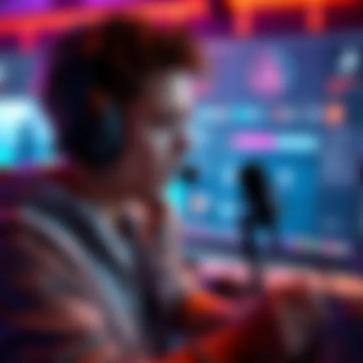 A gamer with headphones looking frustrated while playing, showing their microphone and voice settings on screen