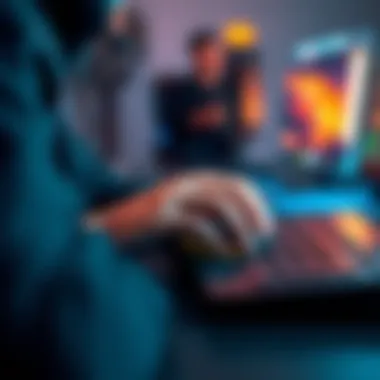 Gamer focusing on clicking technique A gamer practicing different clicking techniques while playing a computer game, showing a close-up of hands on a mouse and keyboard