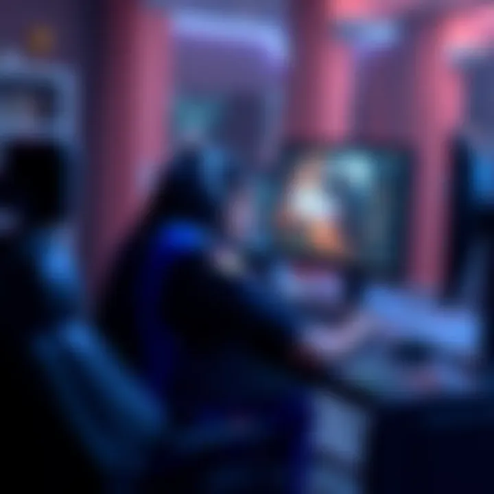 Gamer Proposing Cloak Changes A gamer sitting at a computer with a game interface on screen, discussing cloak mechanics and cooldowns with friends in a virtual chat.