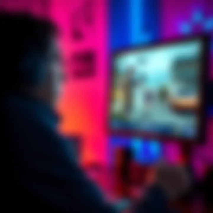 A gamer looks thoughtfully at a computer screen displaying an online-only game with low player activity